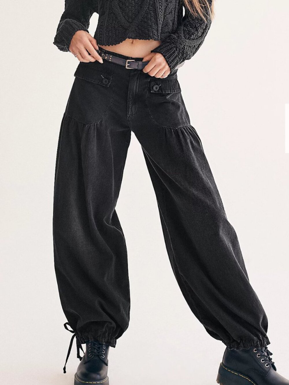 We The Free Lotus Drawstring Wide Leg Balloon Jeans 24 Smoke Show Boho chic